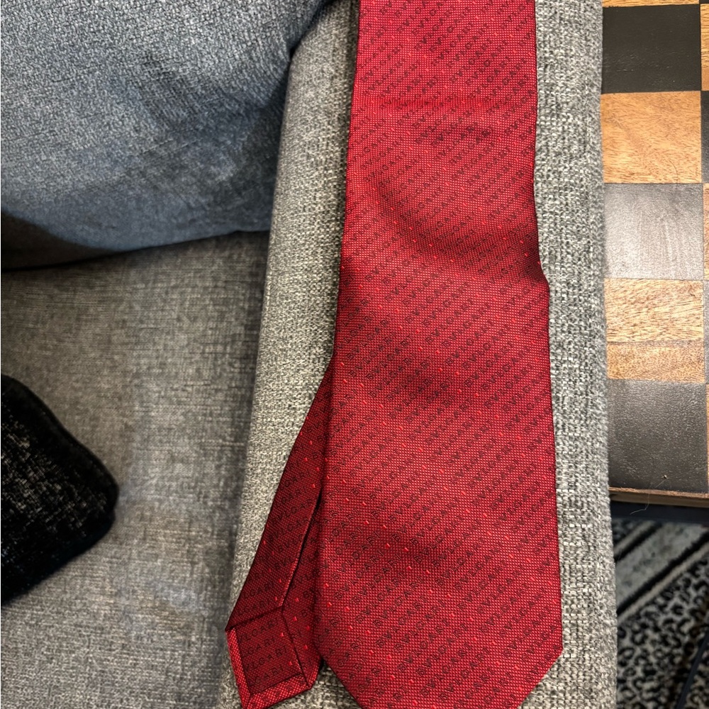 Bulgari 7 Fold Deep Red Logo Men's Tie